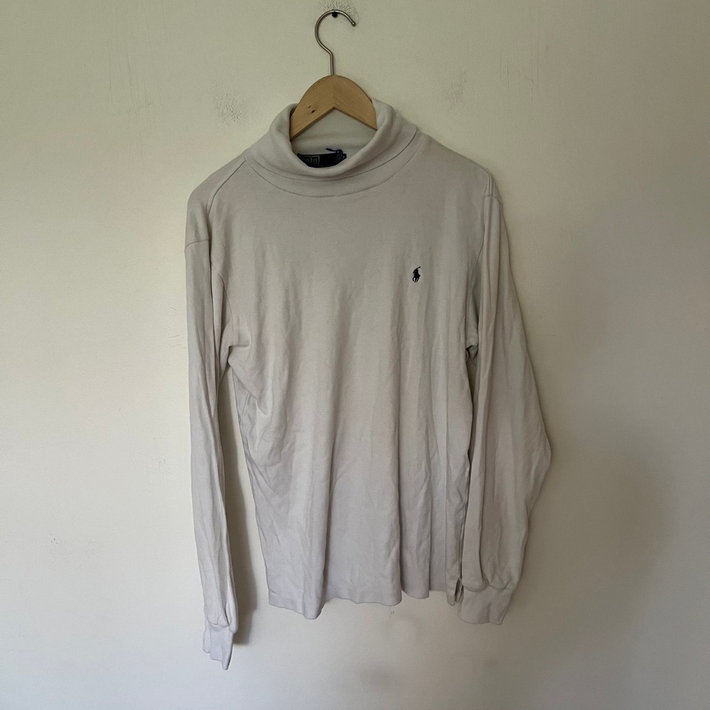 Polo Ralph Lauren Mens Off White Cotton Long Sleeve Turtleneck Shirt Size Medium